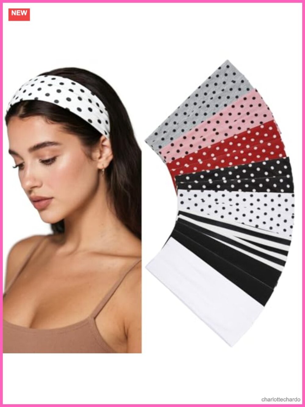16 Pack Polka Dot Headbands for Women Non Slip Elastic Cotton Cloth Sports Yoga